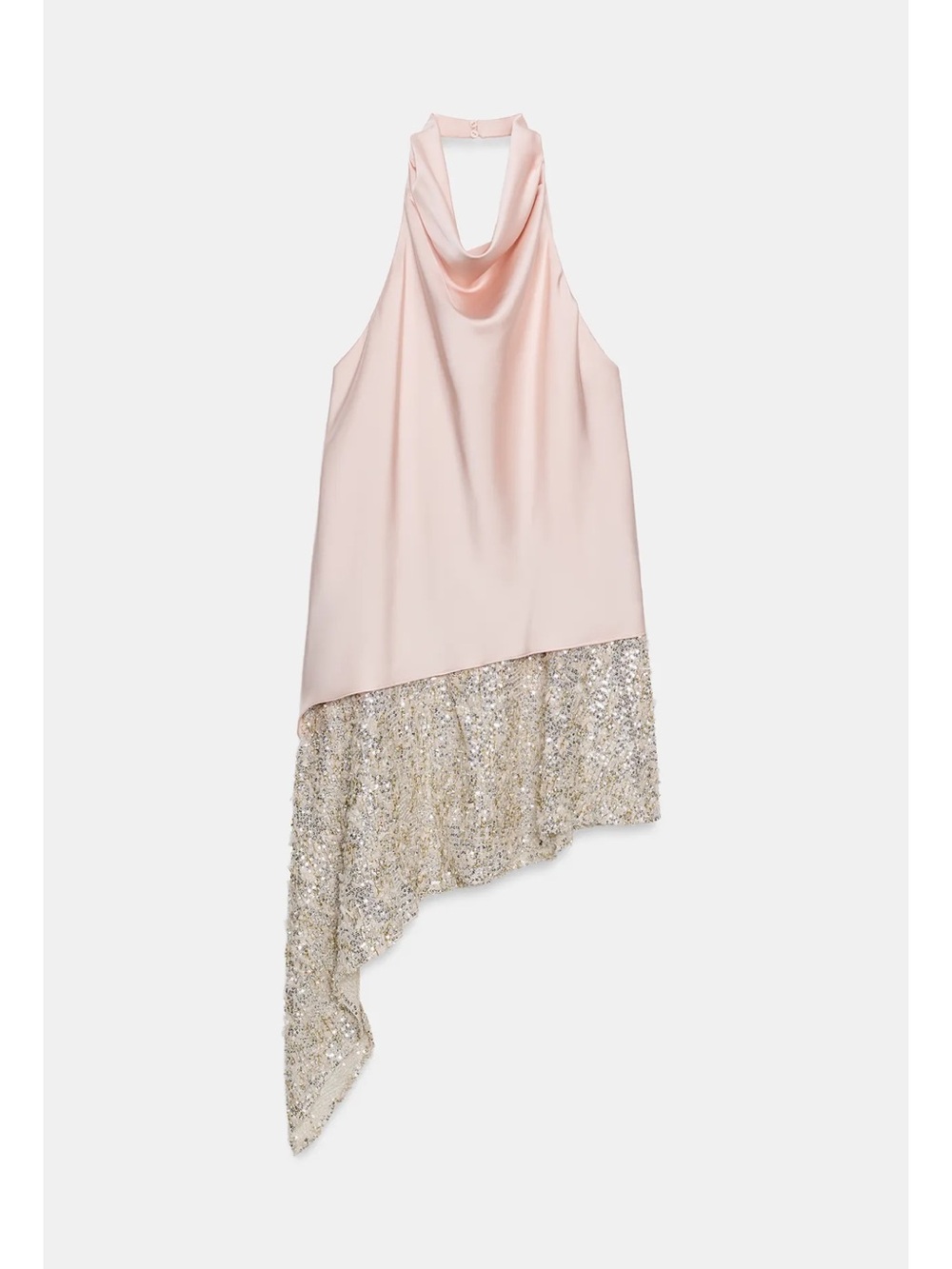 Zara Pale Pink Halter Asymmetrical Dress with Sequin Hem